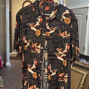 Junction West XL Button Up Shirt Pin Up Girl Whiskey Graphic Black Retro